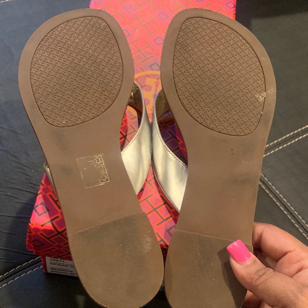 Tory Burch Metallic Silver and Brown Sandals - Picture 4 of 7